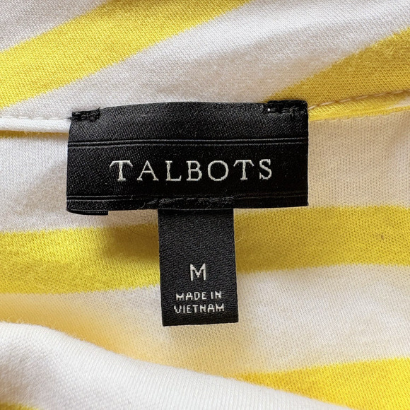 TALBOTS Striped Cotton Boat Neck Tie Sleeves Sabrina Top Yellow White M Preppy - Picture 3 of 10